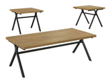 Colmar Golden Oak / Gunmetal 3 Pc Coffee Table Set - Ornate Home