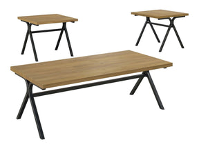 Colmar Golden Oak / Gunmetal 3 Pc Coffee Table Set - Ornate Home