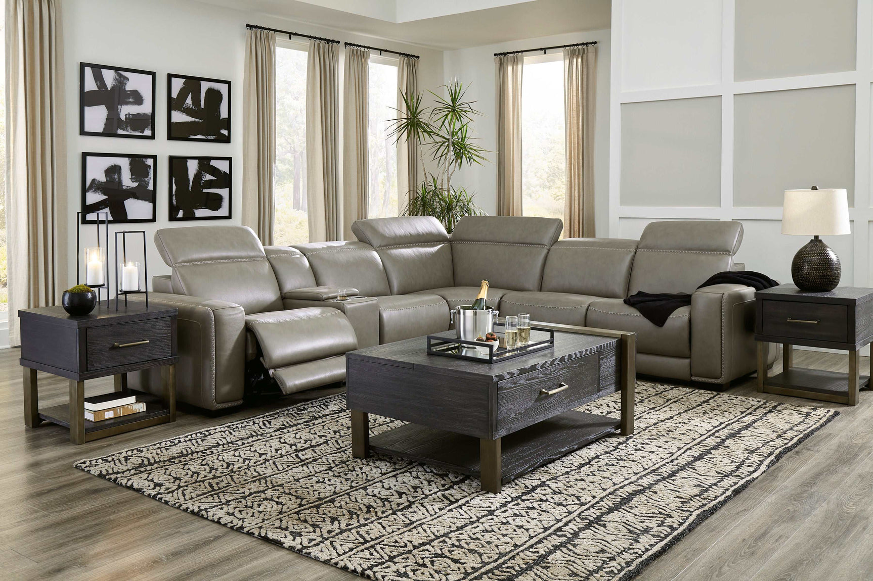 Correze Gray 6pc Power Reclining Sectional w/ Storage Console - Ornate Home