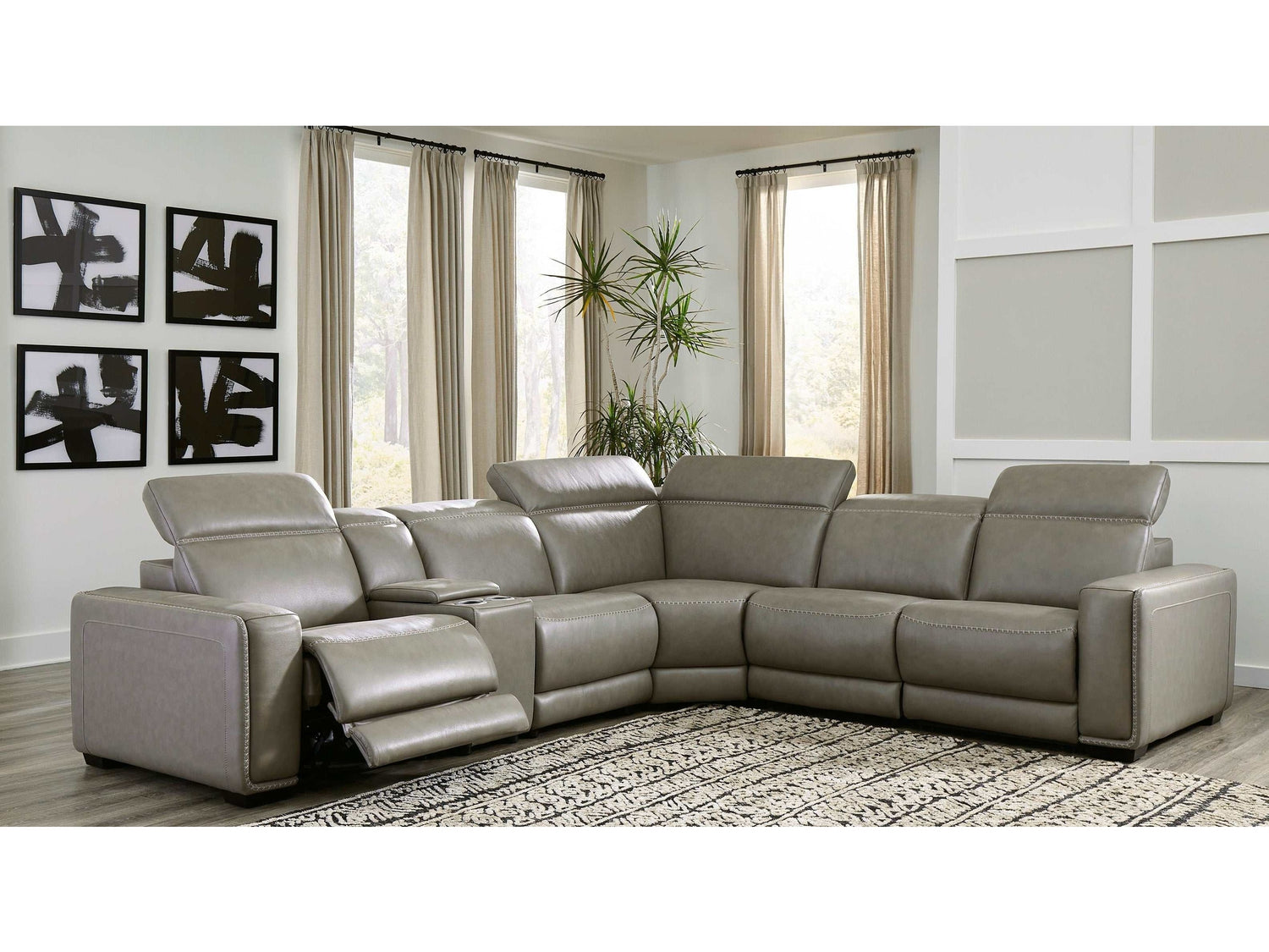 Correze Gray 6pc Power Reclining Sectional w/ Storage Console - Ornate Home