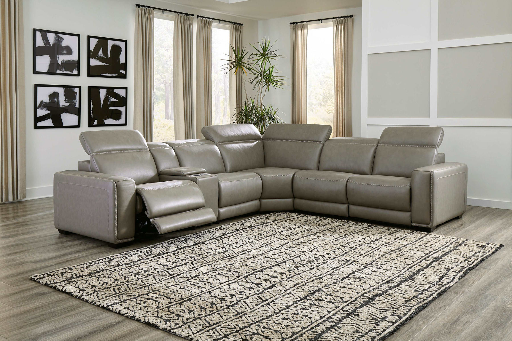 Correze Gray 6pc Power Reclining Sectional w/ Storage Console - Ornate Home