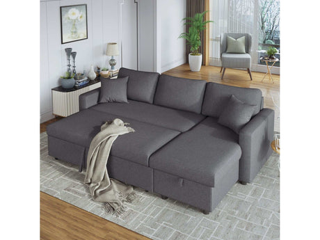 Crane Sleeper Sectional Sofa Grey with Storage Space - Ornate Home