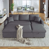 Crane Sleeper Sectional Sofa Grey with Storage Space - Ornate Home
