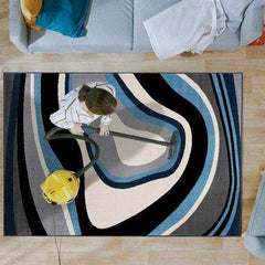 Crystal Blue/Cream Modern Geometric Indoor Non Slip Area Rugs - Ornate Home