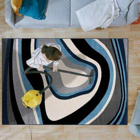 Crystal Blue/Cream Modern Geometric Indoor Non Slip Area Rugs - Ornate Home