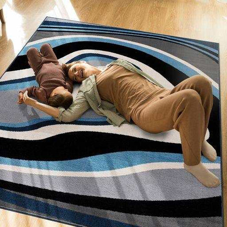Crystal Blue/Cream Modern Geometric Indoor Non Slip Area Rugs - Ornate Home