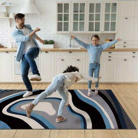 Crystal Blue/Cream Modern Geometric Indoor Non Slip Area Rugs - Ornate Home