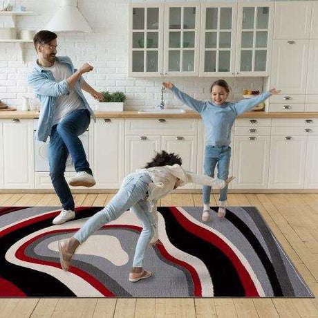 Crystal Burgundy/Cream Modern Geometric Indoor Non Slip Area Rugs - Ornate Home