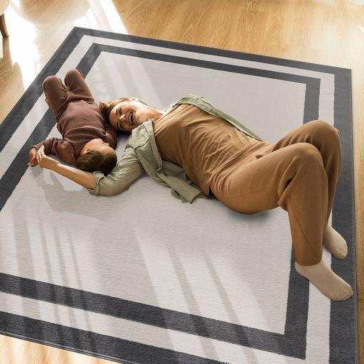 Crystal Cream/Gray Modern Bordered Indoor Non Slip Area Rugs - Ornate Home