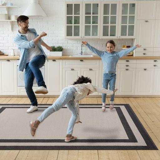 Crystal Cream/Gray Modern Bordered Indoor Non Slip Area Rugs - Ornate Home