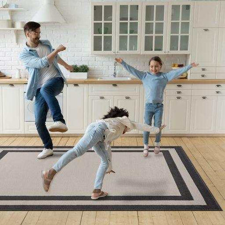 Crystal Cream/Gray Modern Bordered Indoor Non Slip Area Rugs - Ornate Home