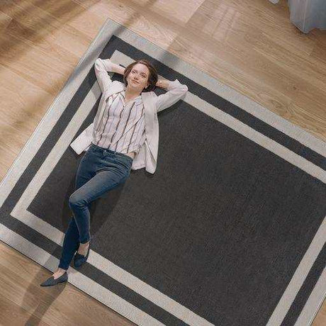 Crystal Dark Gray/Cream Modern Bordered Indoor Non Slip Area Rugs - Ornate Home