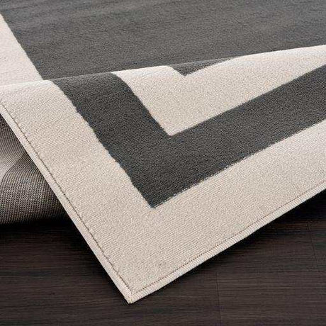 Crystal Dark Gray/Cream Modern Bordered Indoor Non Slip Area Rugs - Ornate Home