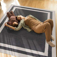 Crystal Dark Gray/Cream Modern Bordered Indoor Non Slip Area Rugs - Ornate Home