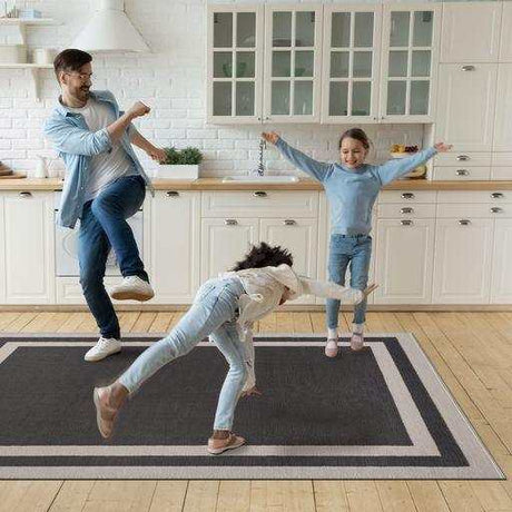 Crystal Dark Gray/Cream Modern Bordered Indoor Non Slip Area Rugs - Ornate Home