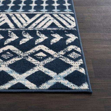 Crystal Navy Blue/Cream Modern Boho Indoor Non Slip Area Rugs - Ornate Home