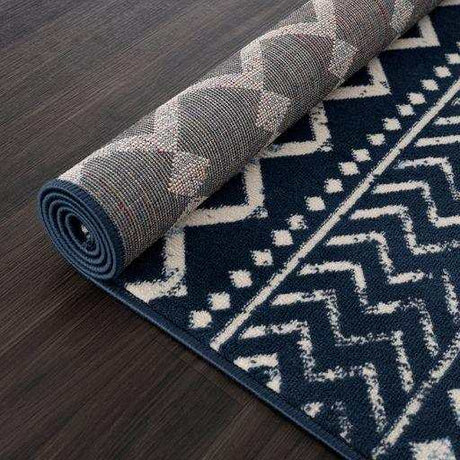 Crystal Navy Blue/Cream Modern Boho Indoor Non Slip Area Rugs - Ornate Home