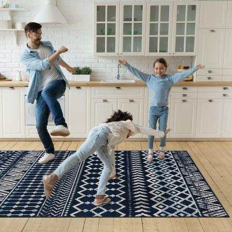 Crystal Navy Blue/Cream Modern Boho Indoor Non Slip Area Rugs - Ornate Home