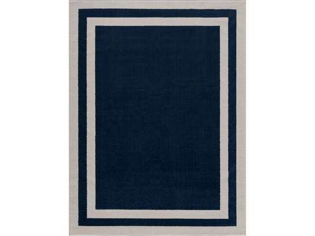 Crystal Navy Blue/Cream Modern Bordered Indoor Non Slip Area Rugs - Ornate Home