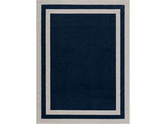 Crystal Navy Blue/Cream Modern Bordered Indoor Non Slip Area Rugs - Ornate Home