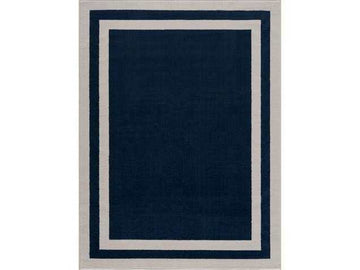 Crystal Navy Blue/Cream Modern Bordered Indoor Non Slip Area Rugs - Ornate Home