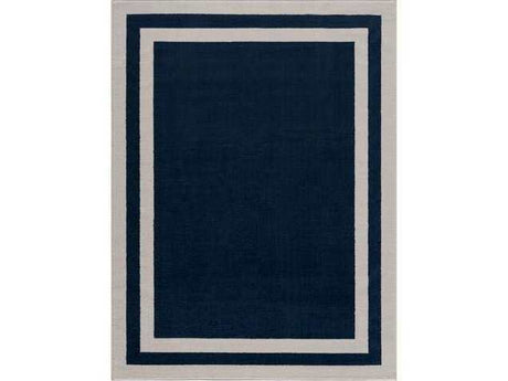 Crystal Navy Blue/Cream Modern Bordered Indoor Non Slip Area Rugs - Ornate Home