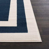 Crystal Navy Blue/Cream Modern Bordered Indoor Non Slip Area Rugs - Ornate Home