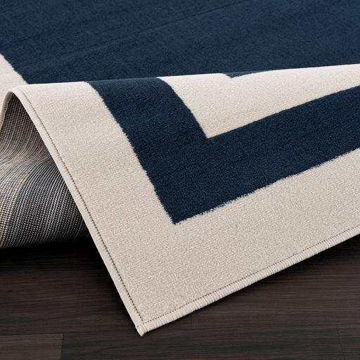 Crystal Navy Blue/Cream Modern Bordered Indoor Non Slip Area Rugs - Ornate Home