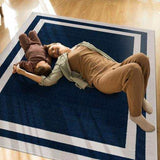 Crystal Navy Blue/Cream Modern Bordered Indoor Non Slip Area Rugs - Ornate Home