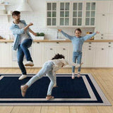 Crystal Navy Blue/Cream Modern Bordered Indoor Non Slip Area Rugs - Ornate Home