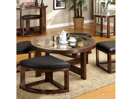 Crystal cove Dark Walnut Round Coffee Table w/ 4 Stools - Ornate Home