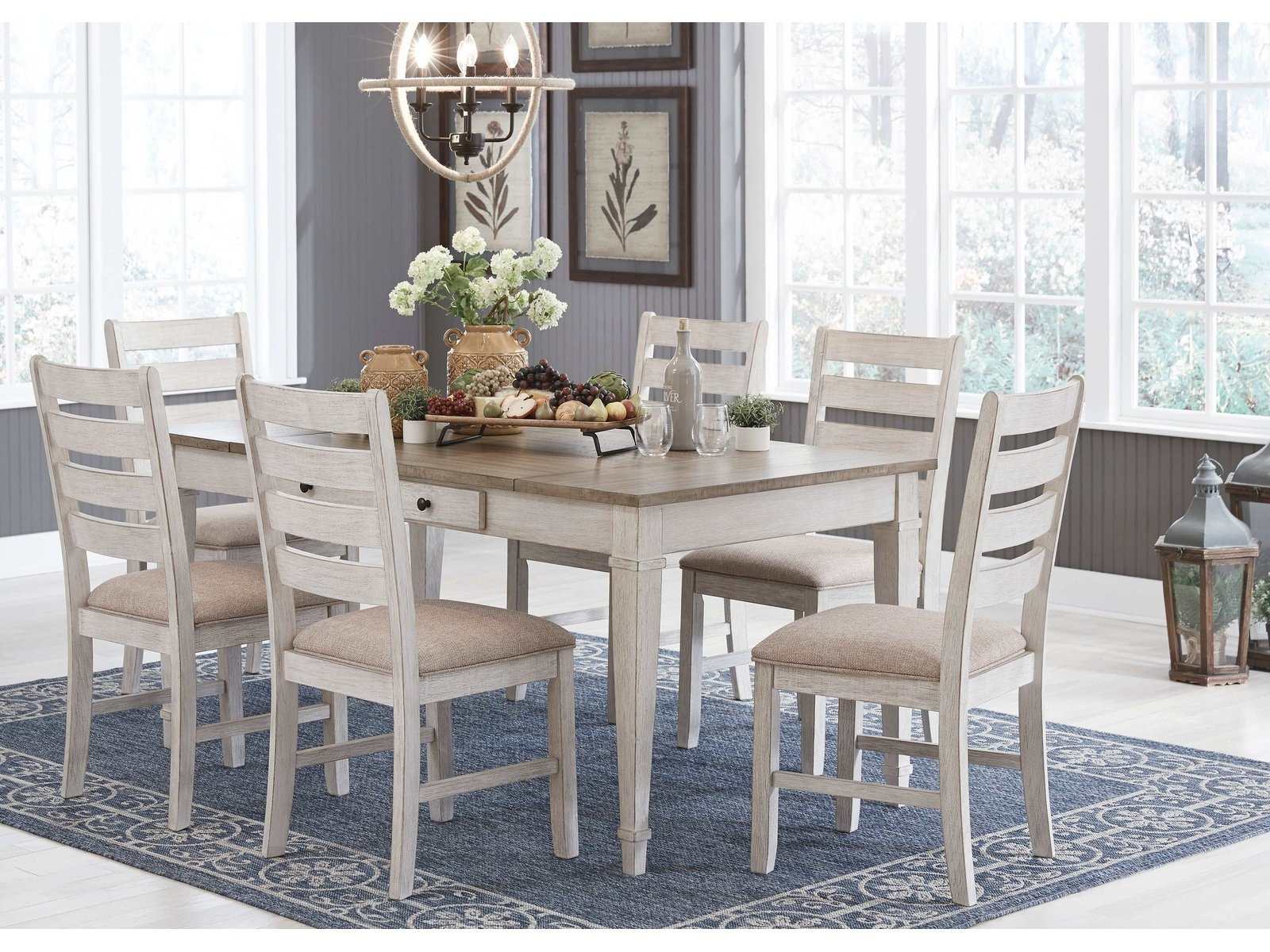 Skempton White/Light Brown Dining Room Set / 7pc - Ornate Home