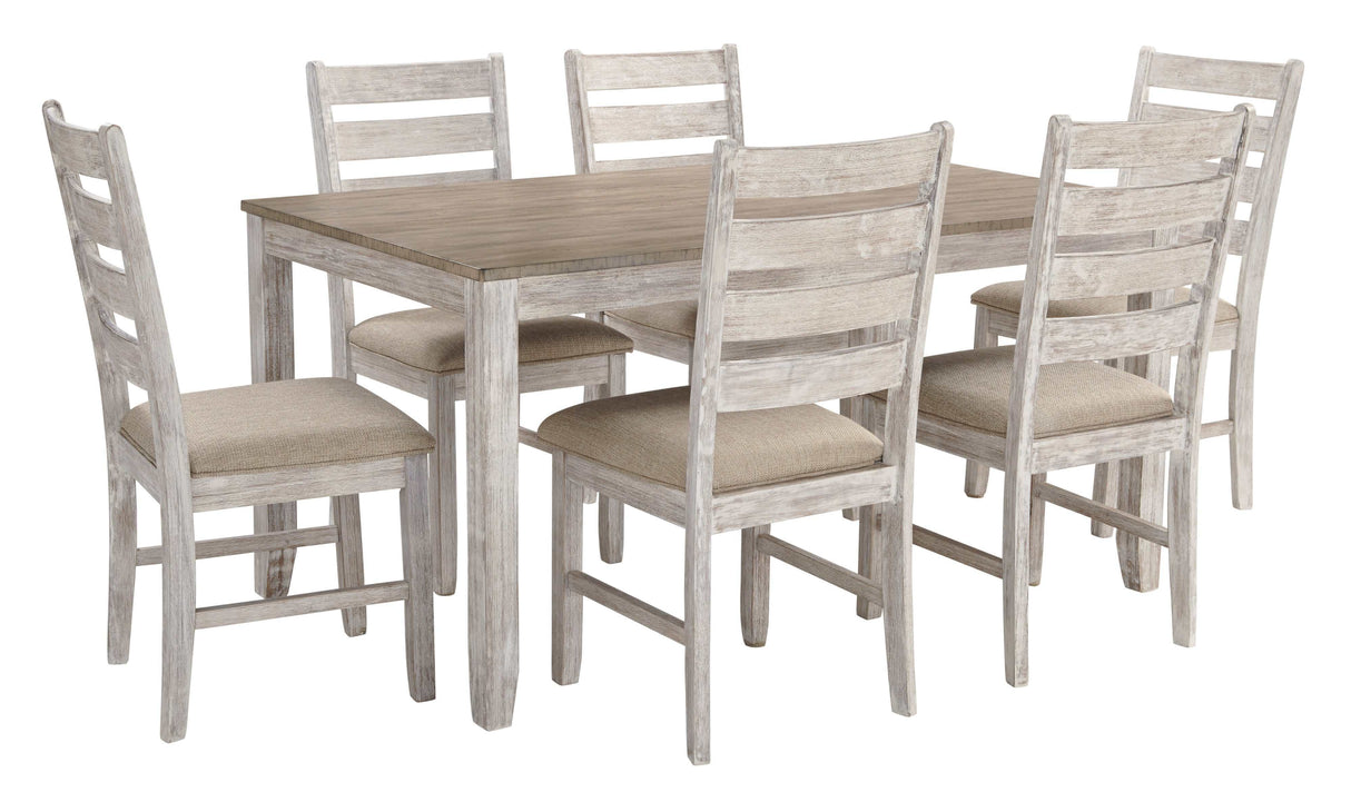 Skempton White/Light Brown Dining Table & Chairs (Set of 7) - Ornate Home