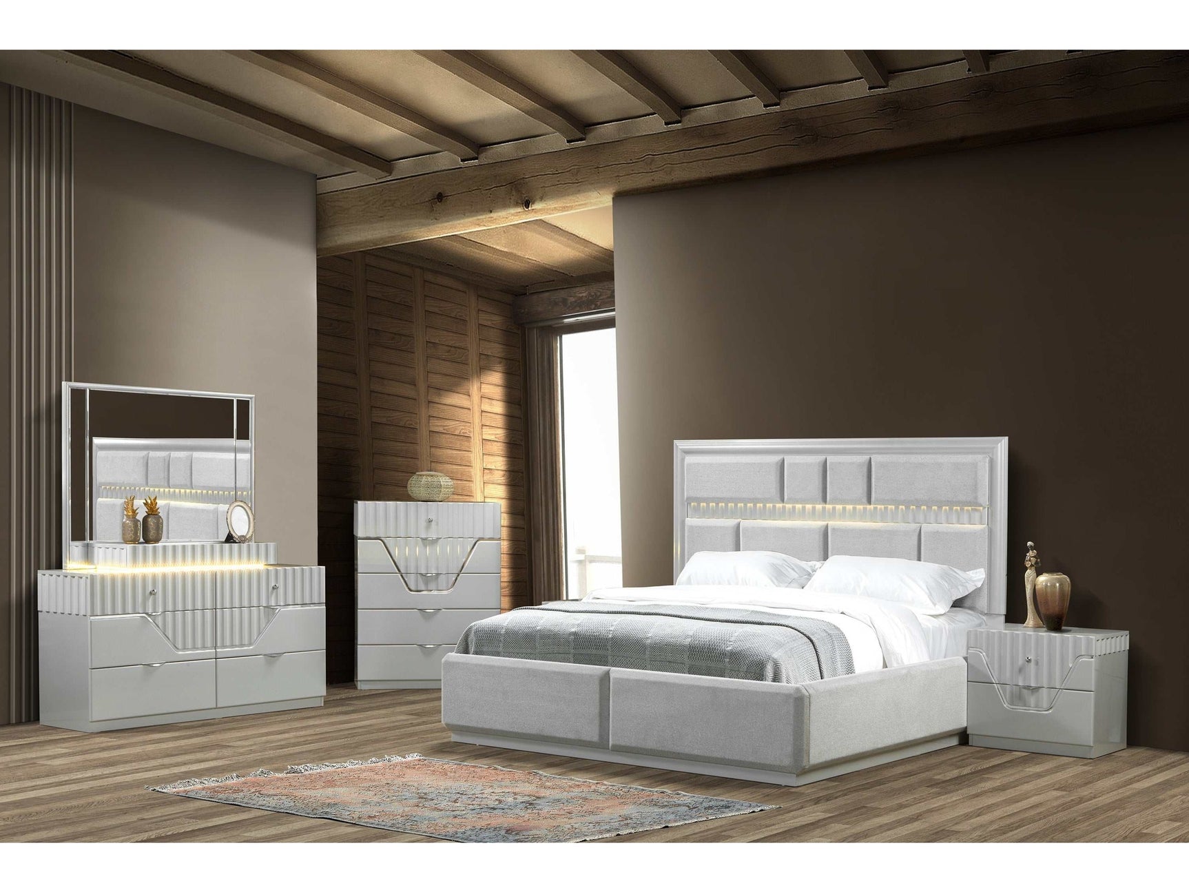 Da Vinci Gray King Bedroom Set / 4pc - Ornate Home
