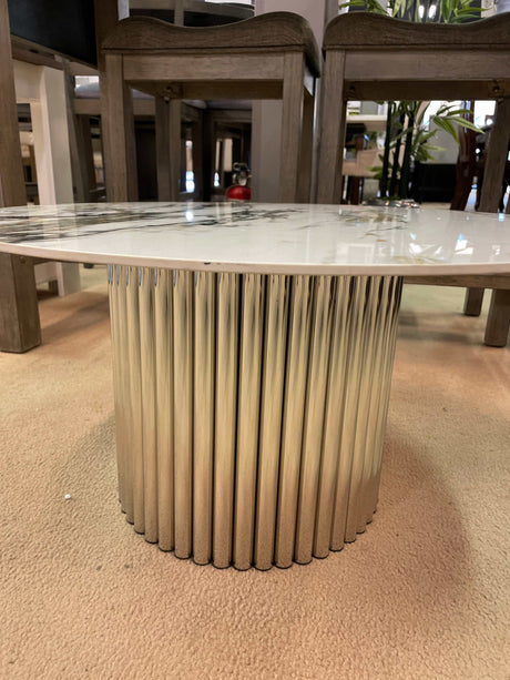 Danniella White Marble Top & Stainless Steel Accent Table - Ornate Home