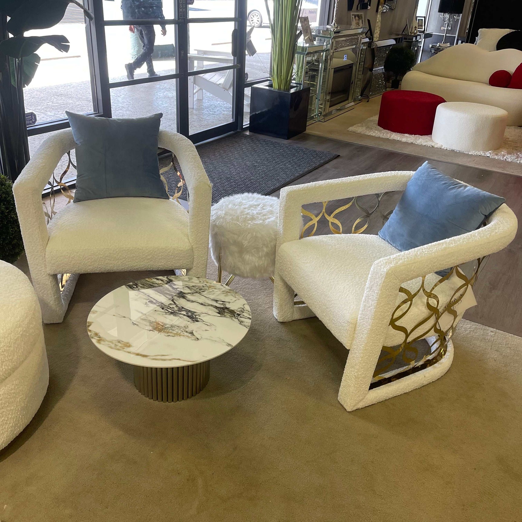 Danniella White Marble Top & Stainless Steel Accent Table - Ornate Home