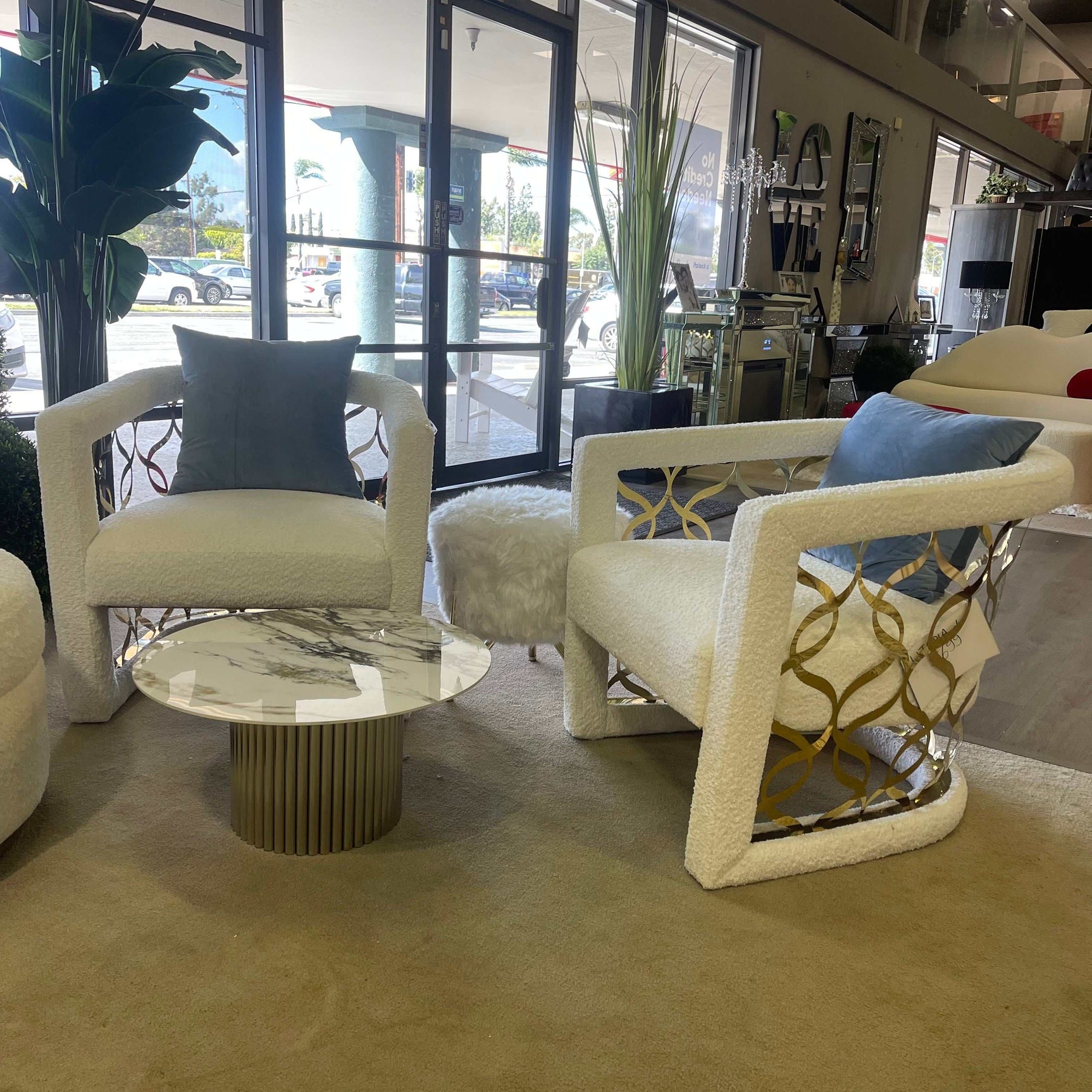 Danniella White Marble Top & Stainless Steel Accent Table - Ornate Home