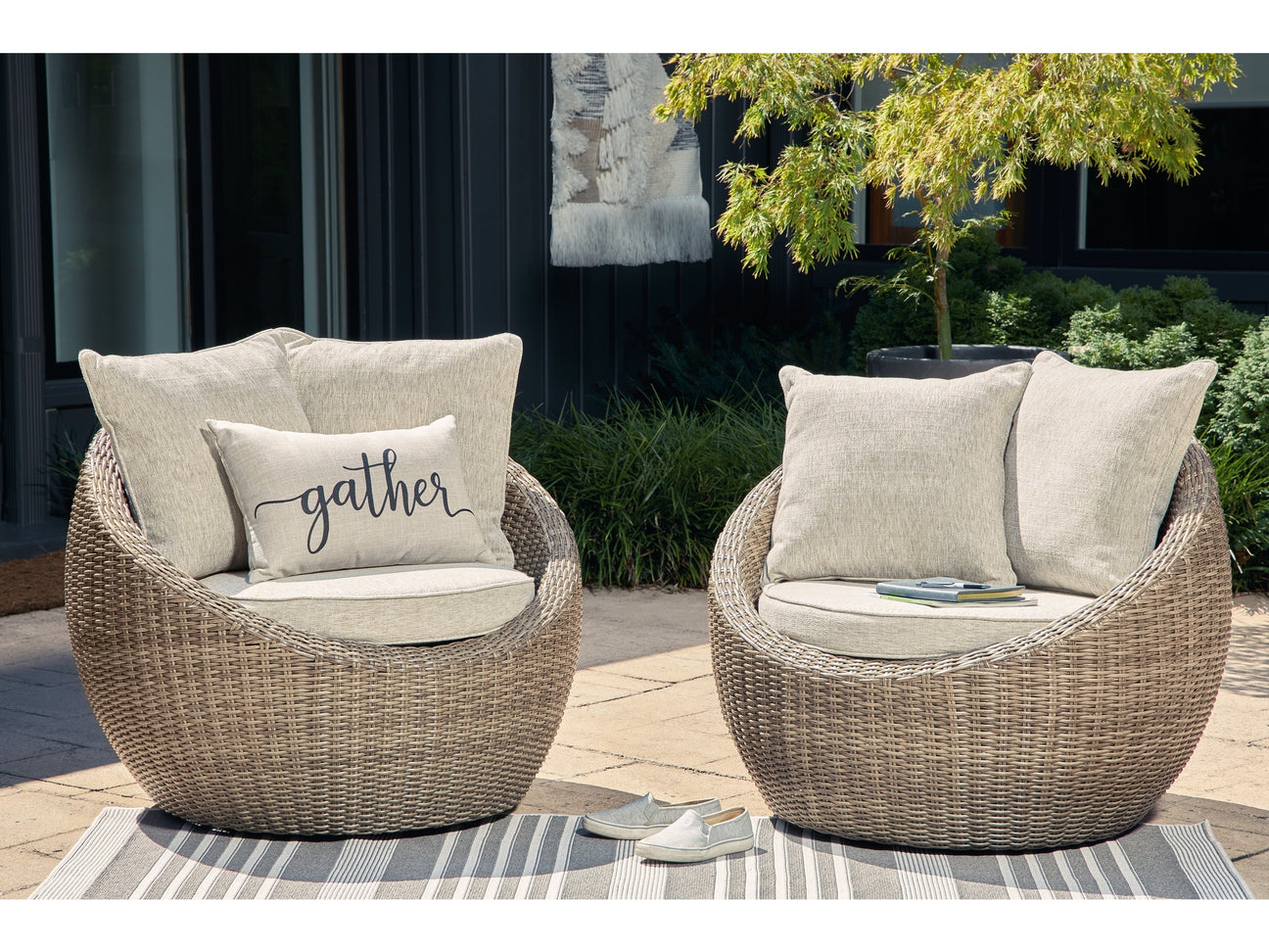 Danson Beige Outdoor Swivel Lounge Chair w/ Cushion (Set of 2) - Ornate Home