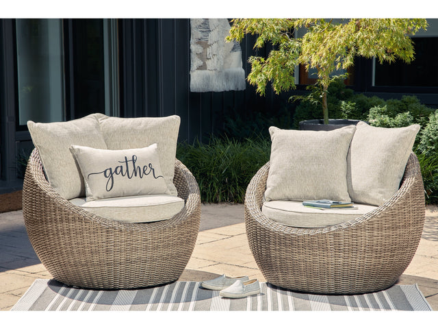Danson Beige Outdoor Swivel Lounge Chair w/ Cushion (Set of 2) - Ornate Home