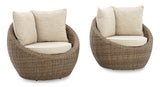 Danson Beige Outdoor Swivel Lounge Chair w/ Cushion (Set of 2) - Ornate Home