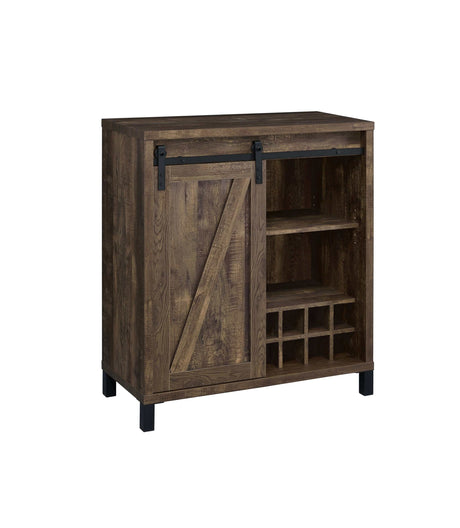 Danyal Rustic Oak Bar Cabinet w/ Sliding Door - Ornate Home