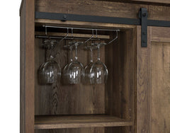 Danyal Rustic Oak Bar Cabinet w/ Sliding Door - Ornate Home