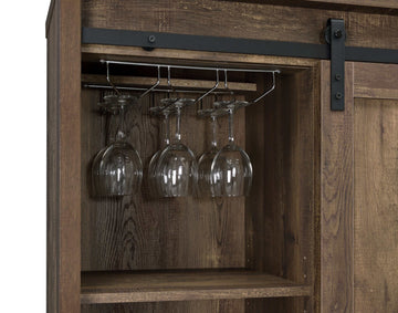 Danyal Rustic Oak Bar Cabinet w/ Sliding Door - Ornate Home