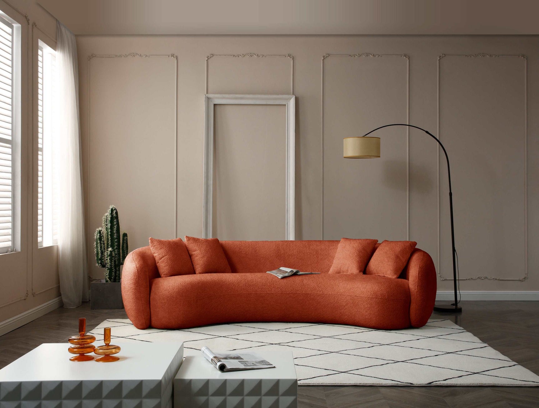 Delevan Modern 5-Seater Boucle Sofa Orange - Ornate Home