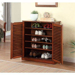 Della Oak Shoe Cabinet w/ 5 Shelves - Ornate Home