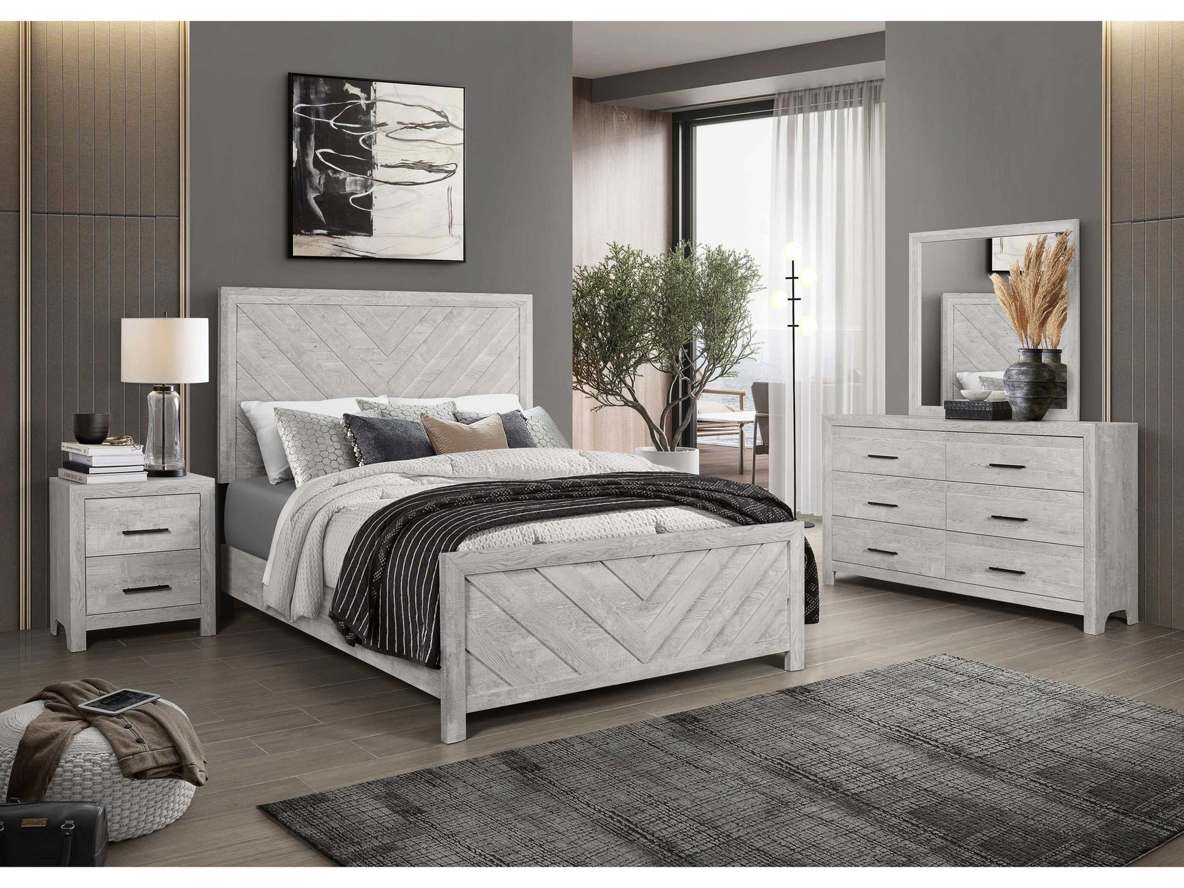 Denver Gray King Storage Bedroom Set / 4pc - Ornate Home