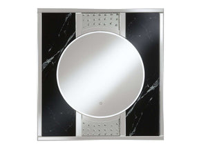 Deon Silver And Black Square Wall Mirror w/ LED - Ornate Home
