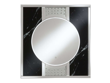 Deon Silver And Black Square Wall Mirror w/ LED - Ornate Home