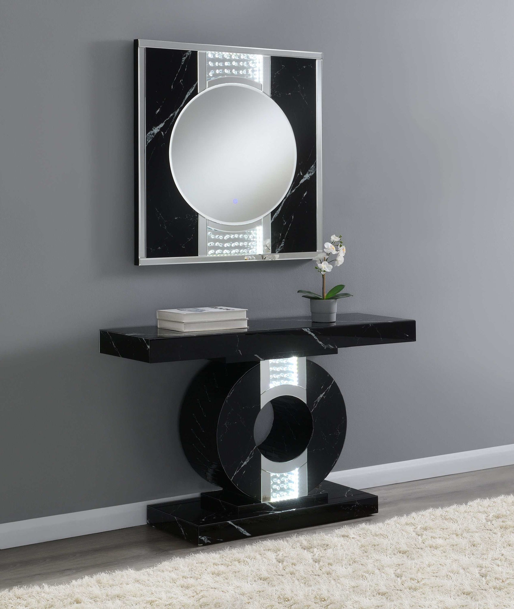 Deon Silver And Black Square Wall Mirror w/ LED - Ornate Home
