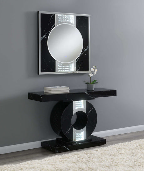 Deon Silver And Black Square Wall Mirror w/ LED - Ornate Home